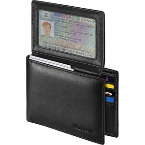 🆕Men's Black Leather Bifold RFID Blocking Wallet with 2 Flip-Up ID Windows